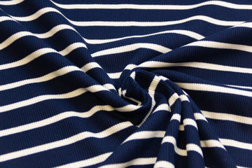 Rib Jersey, Rippenjersey gestreift, marine, weiß, 0,5 m
